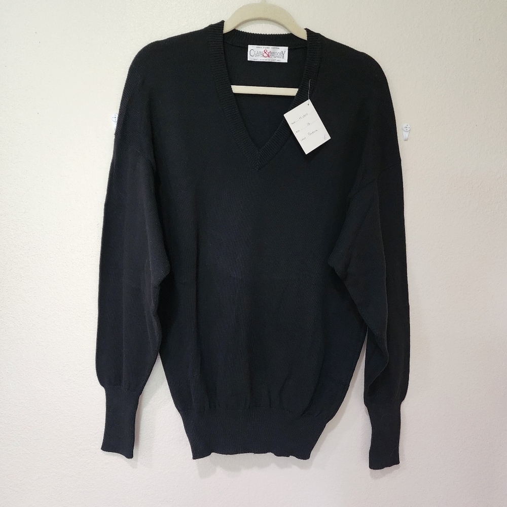 Vintage Deadstock Clark & Gregory V-Neck Sweater Scotland Black Preppy size S-M